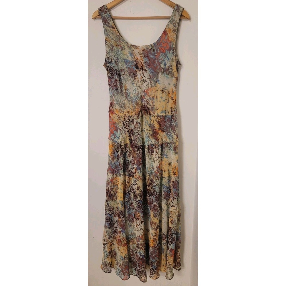 Nine West Y2K‎ Bias Tiered Maxi Dress Scoop Neck Sleeveless Layered Fairy